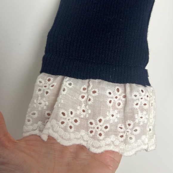 Tuckernuck Navy Rosemary Eyelet Lace Ribbed Crewneck Sweater Feminine Preppy M - Picture 7 of 12